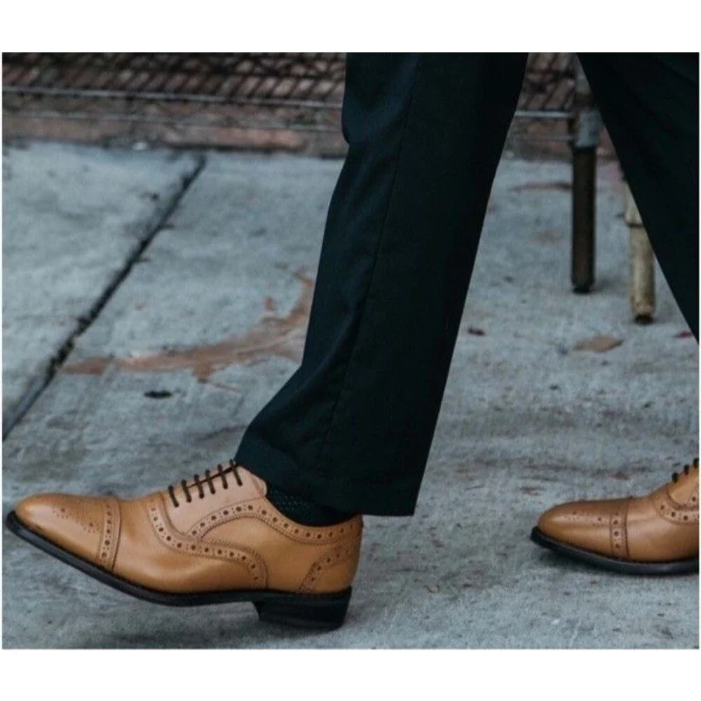 new Anthony Veer Ford Brogue Oxford Men 12 D TAN all leather dress shoes Lite